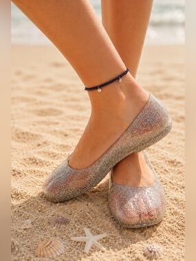 Clear & Silver Glitter 90s Jelly Flats Jellies Beach Summer Slide, Size 9, NEW!
